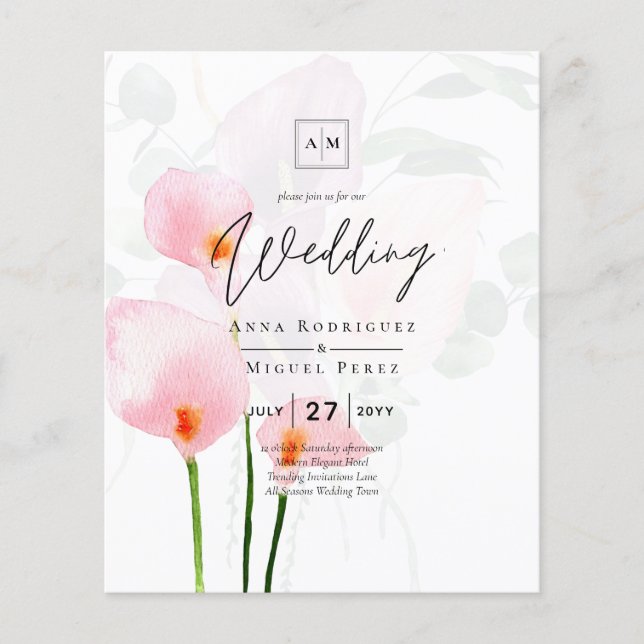 LeahG Pink Calla Lily Floral Wedding Invite allin1 Flyer (Front)