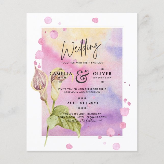 LeahG Pink Calla Lily Floral Wedding Invite Flyer (Front)