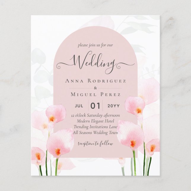 LeahG Pink Calla Lily Floral Wedding Invite Flyer (Front)