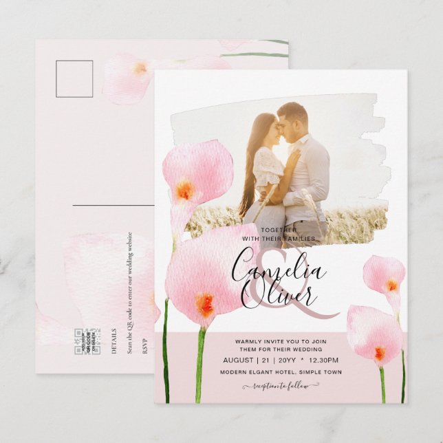 LeahG Pink Calla Lily PHOTO Overlay Wedding Invite (Front/Back)