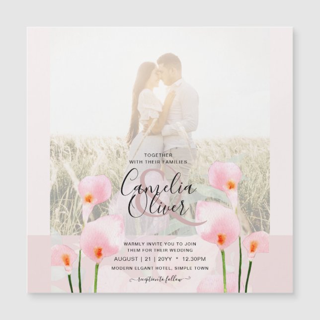 LeahG Pink Calla Lily PHOTO Overlay Wedding Invite (Front)