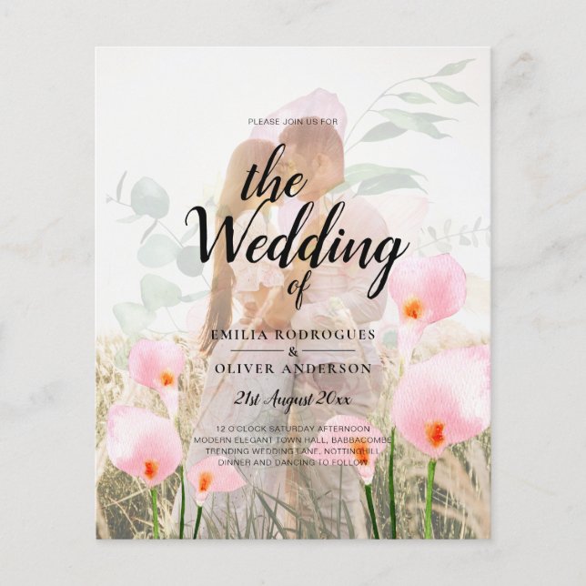 LeahG Pink Calla Lily Photo Overlay Wedding Invite Flyer (Front)