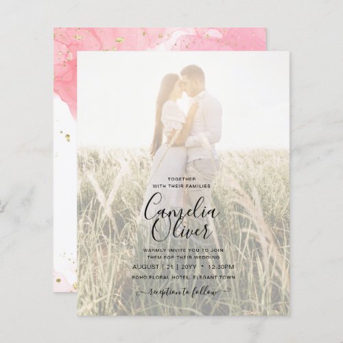 LeahG PINK GOLD INK Abstract Wedding INVITE