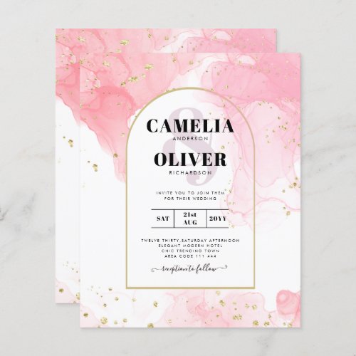 LeahG PINK GOLD INK Abstract Wedding INVITE