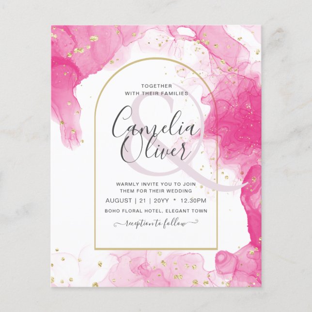 LeahG PINK GOLD INK Abstract Wedding INVITE Flyer (Front)