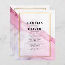 LeahG PINK Purple Ink Abstract Wedding INVITE