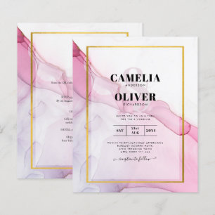 LeahG PINK Purple Ink Abstract Wedding INVITE