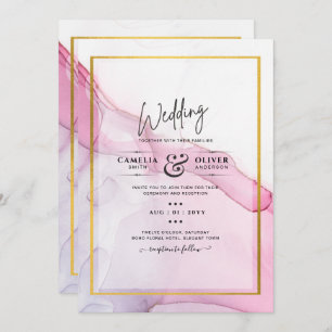 LeahG PINK Purple Ink Abstract Wedding INVITE