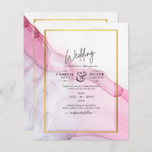 LeahG PINK Purple Ink Abstract Wedding INVITE