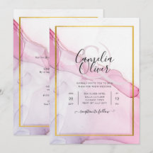 LeahG PINK Purple Ink Abstract Wedding INVITE