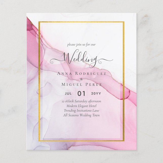LeahG PINK Purple Ink Abstract Wedding INVITE Flyer (Front)