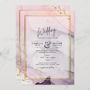 LeahG Pink Purple Lavender Gold INK Wedding INVITE