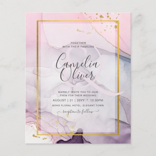 LeahG Pink Purple Lavender Gold INK Wedding INVITE Flyer (Front)