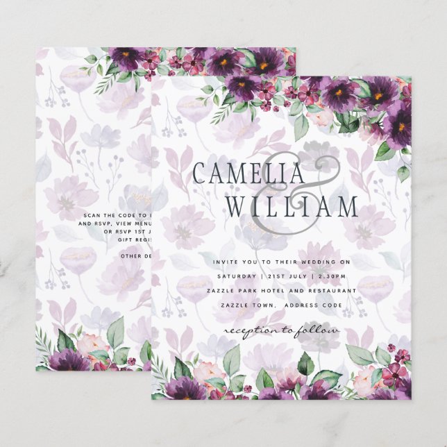 LeahG Plum Purple Berry Floral Wedding Fall Winter (Front/Back)