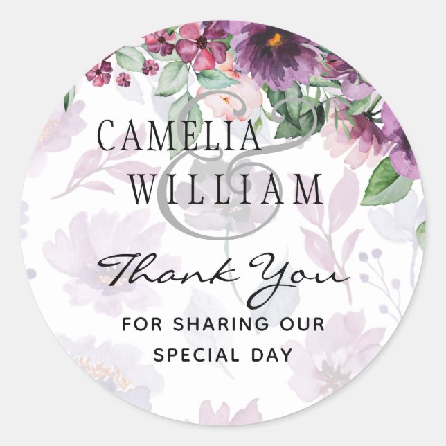LeahG Plum Purple Berry Floral Wedding Fall Winter Classic Round Sticker (Front)