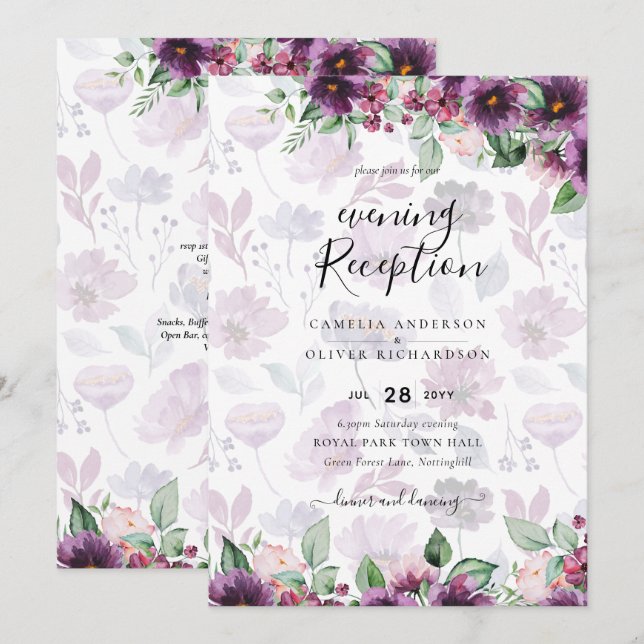 LeahG Plum Purple Berry Floral Wedding Fall Winter Invitation (Front/Back)