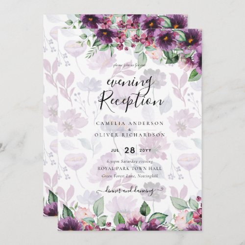 LeahG Plum Purple Berry Floral Wedding Fall Winter Invitation