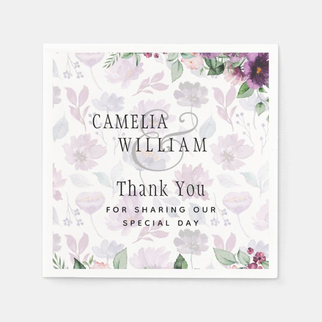 LeahG Plum Purple Berry Floral Wedding Fall Winter Napkins (Front)