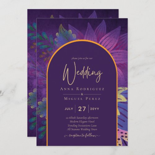 LeahG Plum Purple Gold JEWEL TONES Wedding INVITE