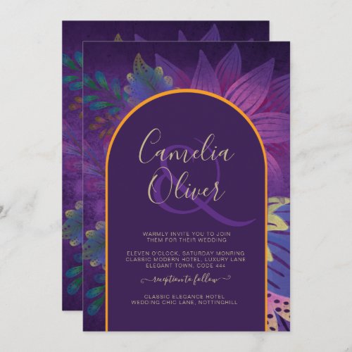 LeahG Plum Purple Gold JEWEL TONES Wedding INVITE