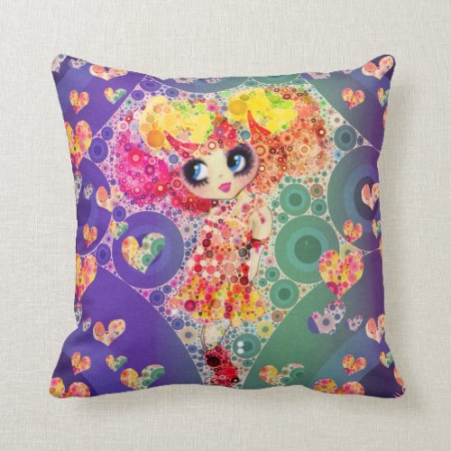LeahG Pretty Girly Rainbow Kawaii Girl Whimsical Throw Pillow