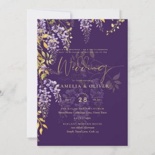 LeahG Purple Gold WISTERIA Floral Wedding INVITE