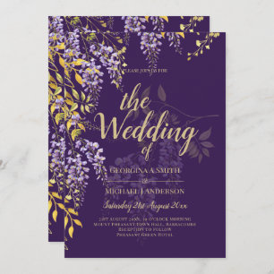 LeahG Purple Gold WISTERIA Floral Wedding INVITE