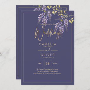 LeahG Purple Gold WISTERIA Floral Wedding INVITE