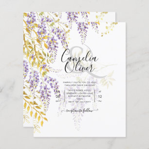 LeahG Purple Gold WISTERIA Floral Wedding INVITE