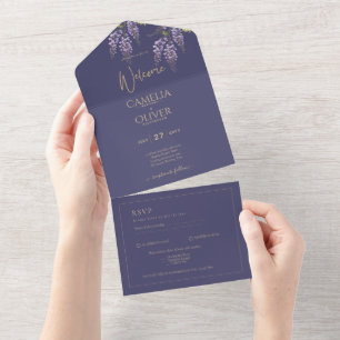 LeahG Purple Gold WISTERIA Floral Wedding INVITE