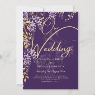 LeahG Purple Gold WISTERIA Floral Wedding INVITE