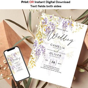 LeahG Purple Gold WISTERIA Floral Wedding INVITE