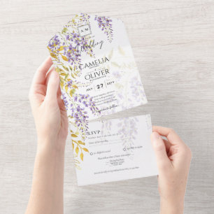LeahG Purple Gold WISTERIA Floral Wedding INVITE