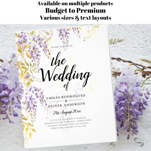 LeahG Purple Gold WISTERIA Floral Wedding INVITE Flyer