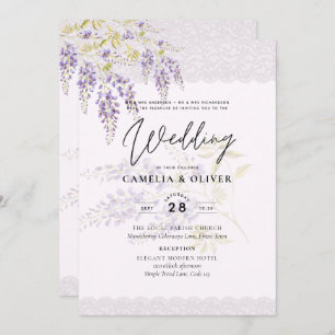 LeahG Purple WISTERIA Lace Floral Wedding INVITE