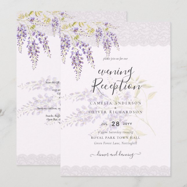 LeahG Purple WISTERIA Lace Floral Wedding INVITE (Front/Back)