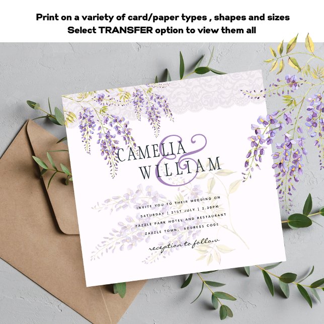 LeahG Purple WISTERIA Lace Floral Wedding INVITE (Creator Uploaded)