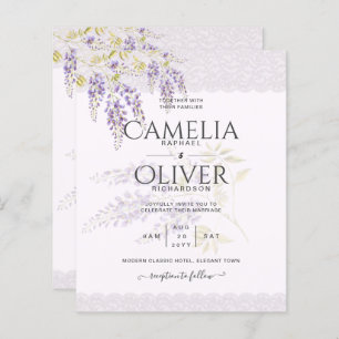 LeahG Purple WISTERIA Lace Floral Wedding INVITE