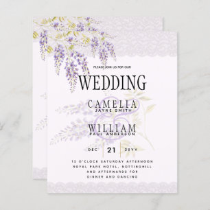 LeahG Purple WISTERIA Lace Floral Wedding INVITE