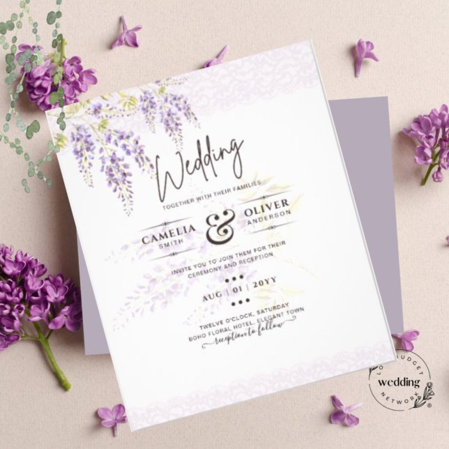 LeahG Purple WISTERIA Lace Floral Wedding INVITE Flyer (Creator Uploaded)
