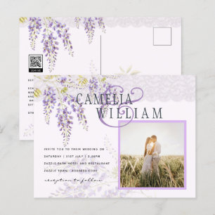 LeahG Purple Wisteria Modern Floral Wedding Postcard