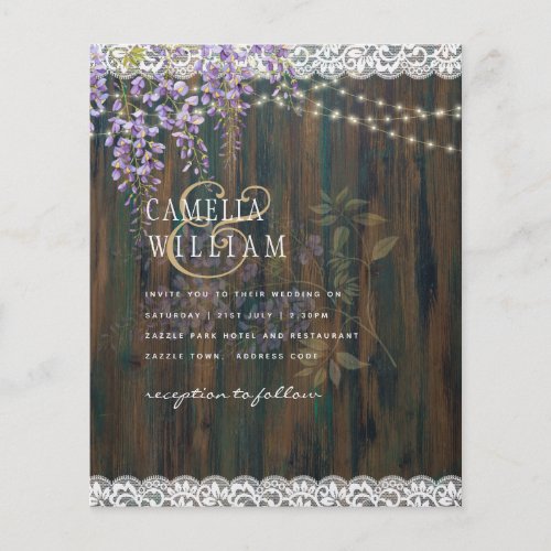 LeahG Purple WISTERIA Rustic Lace Wedding Flyer