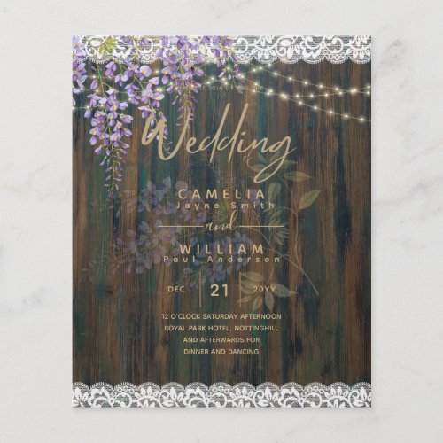 LeahG Purple WISTERIA Rustic Lace Wedding Flyer