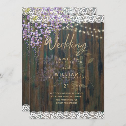LeahG Purple WISTERIA Rustic Lace Wedding Invitation