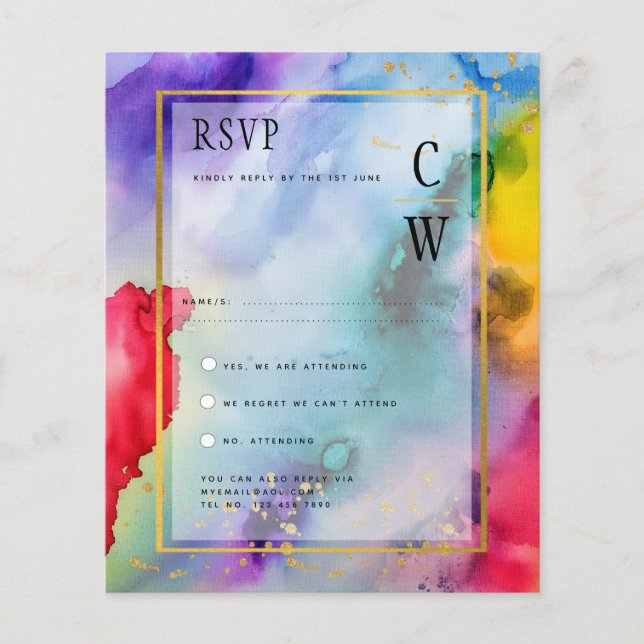 LeahG Rainbow Pride Alcohol Ink Weddin RSVPg (Front)