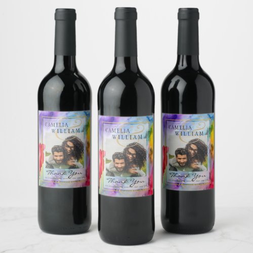 LeahG Rainbow Pride Alcohol Ink Wedding Wine Label