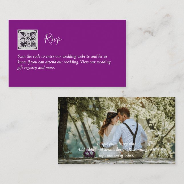 LeahG RSVP QR Code PHOTO Details Wedding Card (Front/Back)