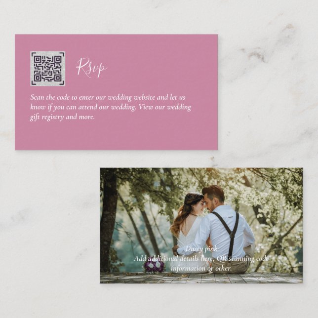 LeahG RSVP QR Code PHOTO Details Wedding Card (Front/Back)