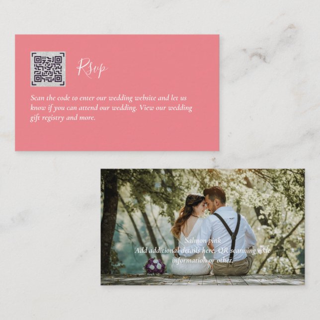 LeahG RSVP QR Code PHOTO Details Wedding Card (Front/Back)