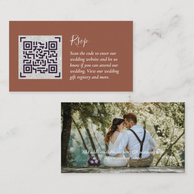 LeahG RSVP QR Code PHOTO Details Wedding Card (Front/Back)